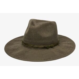 WYETH Anthropologie Olive Green Cotton Blend Wide Brim Fedora Sun Hat O/S NEW